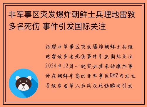 非军事区突发爆炸朝鲜士兵埋地雷致多名死伤 事件引发国际关注