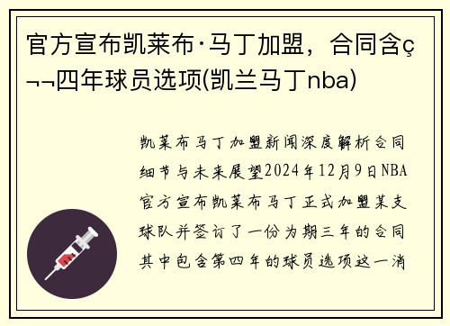 官方宣布凯莱布·马丁加盟，合同含第四年球员选项(凯兰马丁nba)