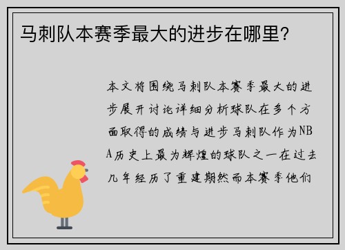 马刺队本赛季最大的进步在哪里？